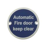 Automatic Fire Door Keep Clear (75mm Diameter), Satin Aluminium