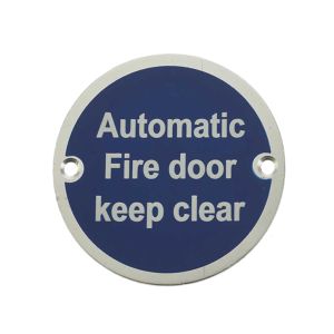 Automatic Fire Door Keep Clear (75mm Diameter), Satin Aluminium