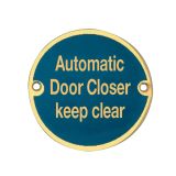 Automatic Door Closer Keep Clear (75mm Diameter), Polished Brass