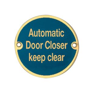 Automatic Door Closer Keep Clear (75mm Diameter), Polished Brass