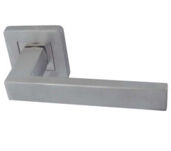 Sirius Door Handles On Square Rose, Satin Stainless Steel (sold in pairs)