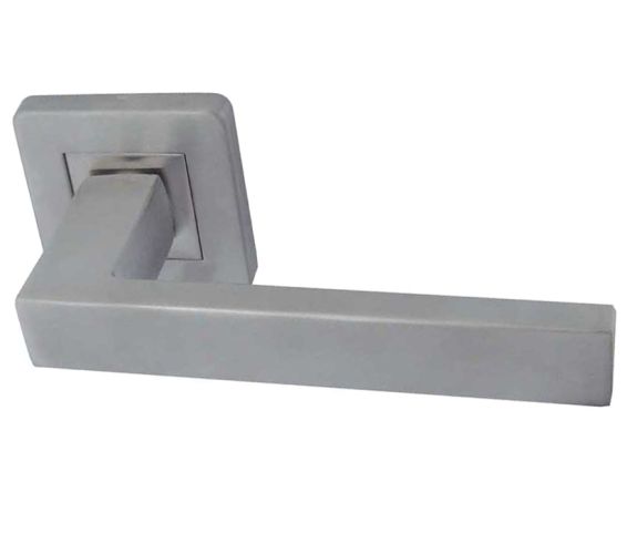 Sirius Door Handles On Square Rose, Satin Stainless Steel (sold in pairs)