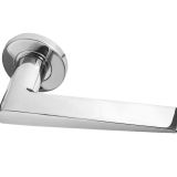 Meteor Door Handles On Round Rose, Polished Stainless Steel (sold in pairs)