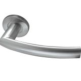 Luma Door Handles On Round Rose, Satin Stainless Steel (sold in pairs)