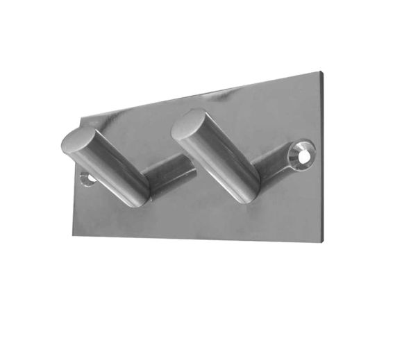 Double Robe Hook On Backplate, Satin Stainless Steel