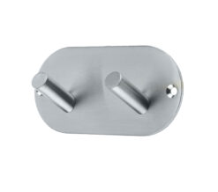 Double Robe Hook On Rounded Backplate, Satin Stainless Steel