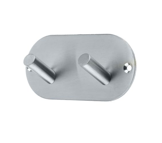 Double Robe Hook On Rounded Backplate, Satin Stainless Steel