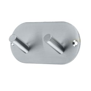 Double Robe Hook On Rounded Backplate, Satin Stainless Steel