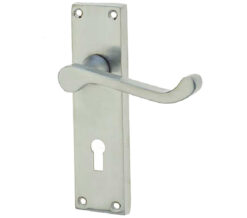 Victorian Scroll Lever Door Handles On Backplate - Satin Chrome Finish
