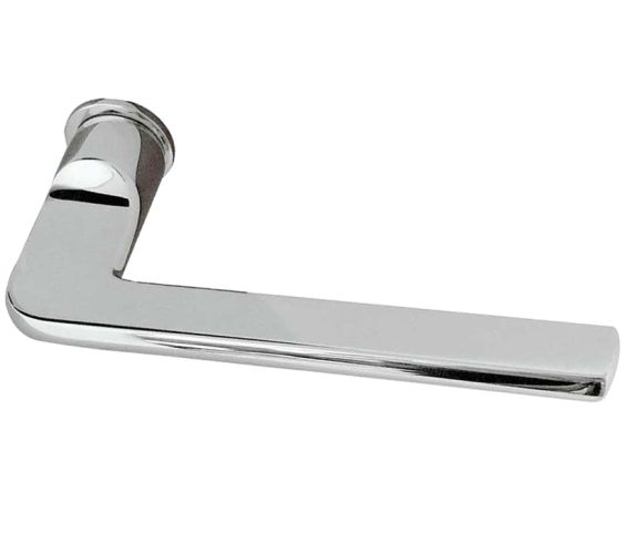 Reguitti Magro Door Handles On Minimal Round Rose, Polished Chrome (sold in pairs)