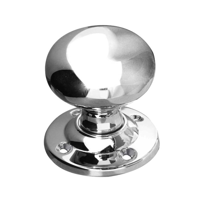 Contract Mushroom Mortice Door Knob (54mm Rose Diameter), Polished (sold in pairs) Chrome