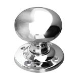 Contract Mushroom Mortice Door Knob (64mm Rose Diameter), Polished (sold in pairs) Chrome