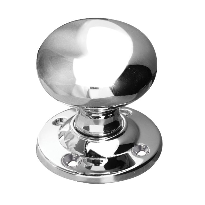 Contract Mushroom Mortice Door Knob (64mm Rose Diameter), Polished (sold in pairs) Chrome