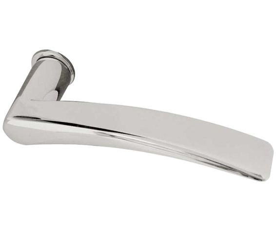 Reguitti Collina Door Handles On Minimal Round Rose, Polished Chrome  (sold in pairs)