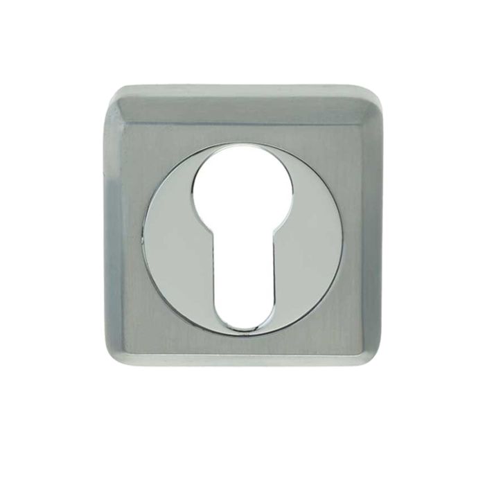 Euro Profile Square Escutcheon, Dual Finish Polished Chrome & Satin Chrome