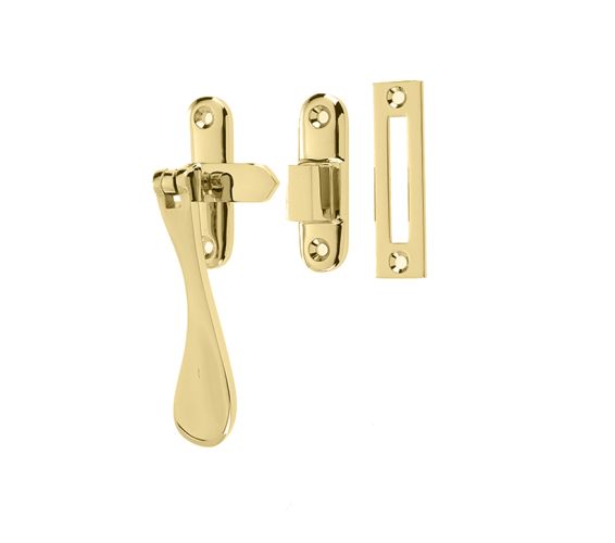 Hook And Mortice Casement Fastener, Polished Brass