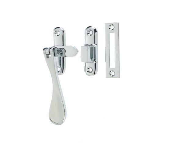 Hook And Mortice Casement Fastener, Polished Chrome