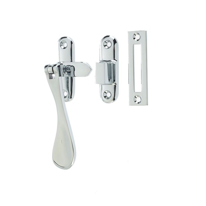 Hook And Mortice Casement Fastener, Polished Chrome