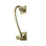 Sloan Scroll Door Knocker On Square Rose, Polished Brass