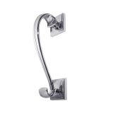 Sloan Scroll Door Knocker On Square Rose, Polished Chrome