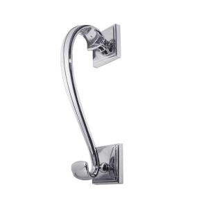 Sloan Scroll Door Knocker On Square Rose, Polished Chrome