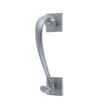 Sloan Scroll Door Knocker On Square Rose, Satin Chrome