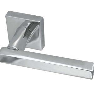 Paja Kubus Straight Door Handles On Square Rose, Polished Chrome (sold in pairs)