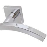 Paja Kubus Curved Door Handles On Square Rose, Polished Chrome (sold in pairs)