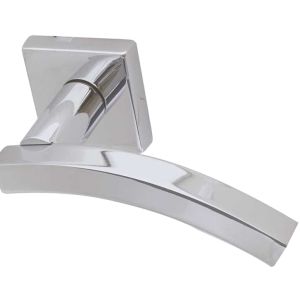 Paja Kubus Curved Door Handles On Square Rose, Polished Chrome (sold in pairs)