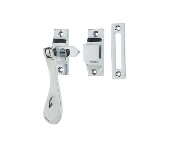 Hook And Mortice Casement Fastener, Polished Chrome