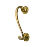 Sloan Scroll Door Knocker On Round Rose, Polished Brass