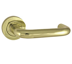 Thame Door Handles On Round Rose, Polished Brass  (sold in pairs)