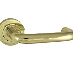 Thame Door Handles On Round Rose, Polished Brass  (sold in pairs)