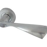 Twirl Door Handles On Round Rose, Dual Finish Polished Chrome And Satin Chrome  (sold in pairs)