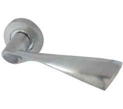 Twirl Door Handles On Round Rose, Dual Finish Polished Chrome And Satin Chrome  (sold in pairs)