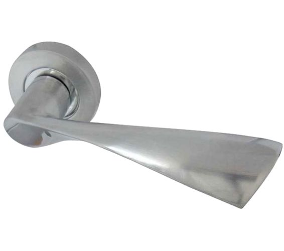 Twirl Door Handles On Round Rose, Dual Finish Polished Chrome And Satin Chrome  (sold in pairs)