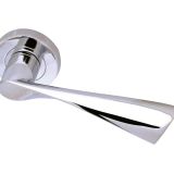 Twirl Door Handles On Round Rose, Polished Chrome  (sold in pairs)
