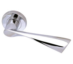 Twirl Door Handles On Round Rose, Polished Chrome  (sold in pairs)