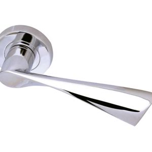 Twirl Door Handles On Round Rose, Polished Chrome  (sold in pairs)