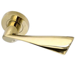 Twirl Door Handles On Round Rose, PVD Stainless Brass  (sold in pairs)