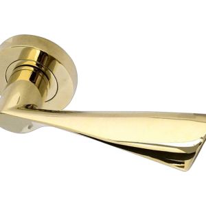 Twirl Door Handles On Round Rose, PVD Stainless Brass  (sold in pairs)
