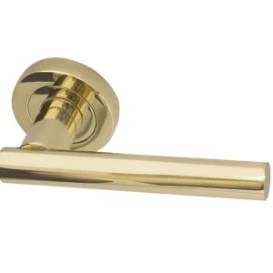 Petra Door Handles On Round Rose, PVD Stainless Brass (sold in pairs)
