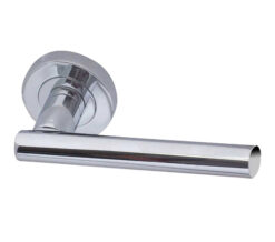 Petra Door Handles On Round Rose, Polished Chrome  (sold in pairs)