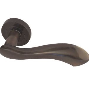 Gamma Door Handles On Round Rose, Dark Bronze (sold in pairs)