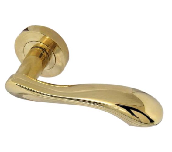 Gamma Door Handles On Round Rose – PVD Stainless Brass (sold in pairs)