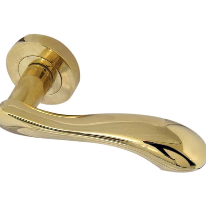 Gamma Door Handles On Round Rose – PVD Stainless Brass (sold in pairs)