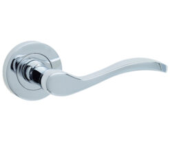 Turin Door Handles On Round Rose, Polished Chrome  (sold in pairs)