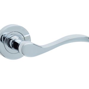 Turin Door Handles On Round Rose, Polished Chrome  (sold in pairs)