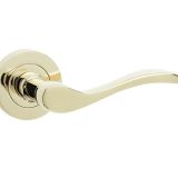 Turin Door Handles On Round Rose, PVD Stainless Brass(sold in pairs)