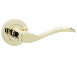 Turin Door Handles On Round Rose, PVD Stainless Brass(sold in pairs)